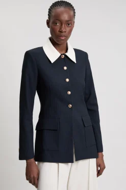 KarenMillen Veste Cintrée À Rayures Tennis Col Montant Simple Boutonnage<Femme Tailleurs|Vestes & Manteaux