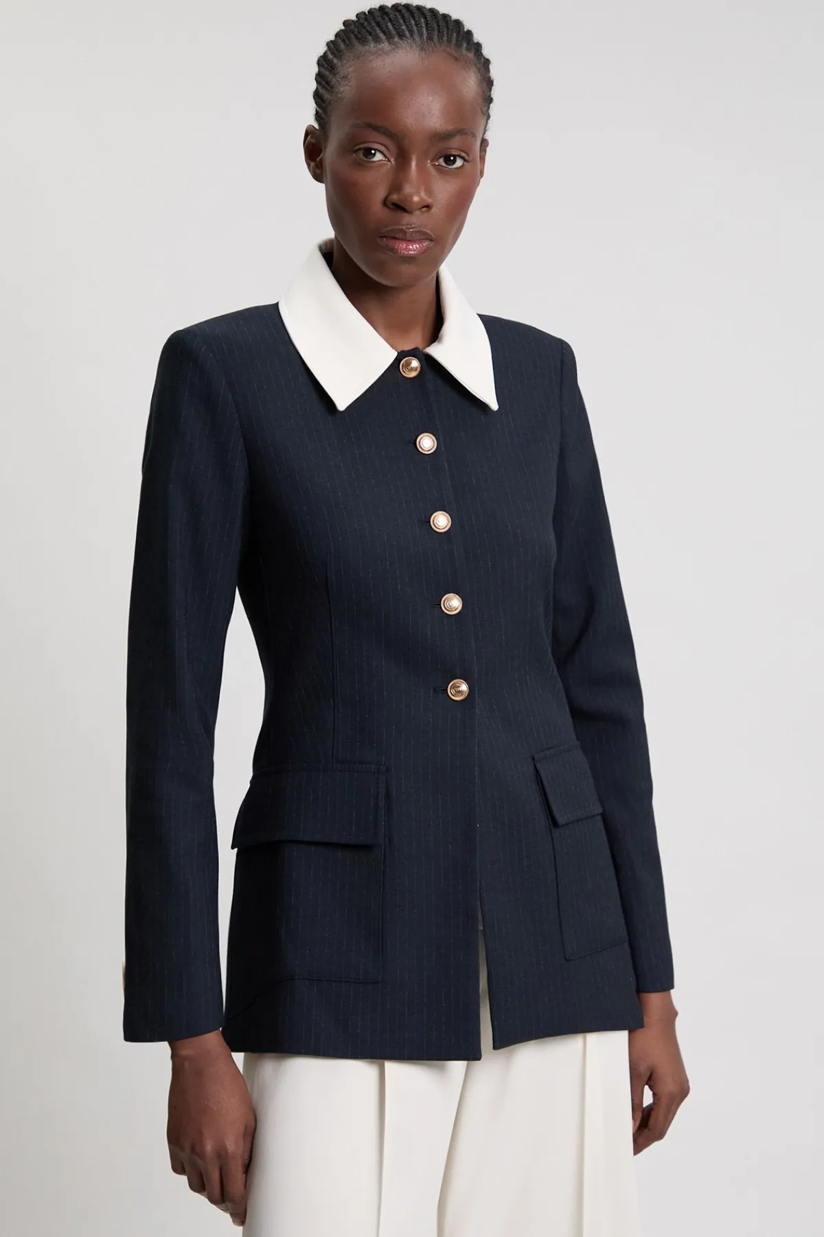 KarenMillen Veste Cintrée À Rayures Tennis Col Montant Simple Boutonnage<Femme Tailleurs|Vestes & Manteaux