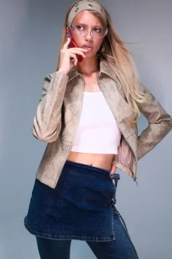 Veste Cintrée À Taille Resserrée En Synthétique Effet Synthétique