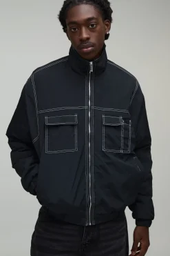 Veste Coach Coupe Regular À Col Montant Et Surpiqûres Contrastées