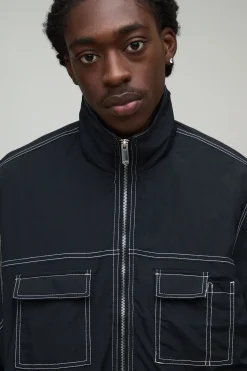 Veste Coach Coupe Regular À Col Montant Et Surpiqûres Contrastées