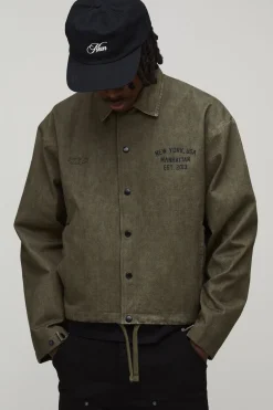 Veste Coach Varsity En Twill Lavé Imprimé Coupe Ample