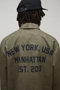 Veste Coach Varsity En Twill Lavé Imprimé Coupe Ample