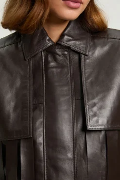 Veste À Col Avec Franges En Cuir
