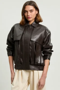 Veste À Col Avec Franges En Cuir
