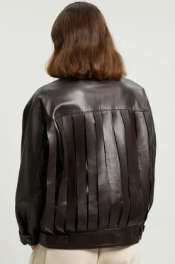 Veste À Col Avec Franges En Cuir