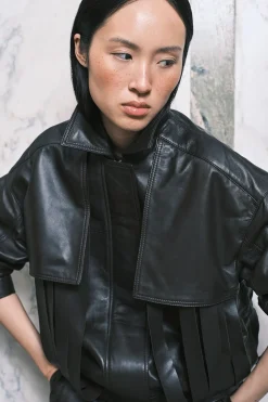 Veste À Col Avec Franges En Cuir