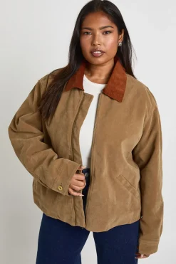 boohoo Veste à col boutonné en suède Plus<Femme Manteaux Et Vestes D’Automne|Vestes & Manteaux