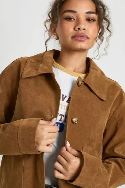 boohoo Veste à col boutonné à l'aspect suédé<Femme Vestes & Manteaux