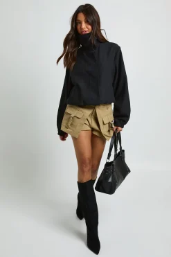 boohoo Veste Col Cheminée Avec Taille Élastiquée<Femme Tops D’Automne|Looks De Rentrée