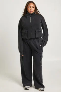 Veste Col Cheminée Effet Délavé Acide Grande Taille