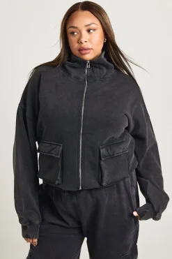 Veste Col Cheminée Effet Délavé Acide Grande Taille