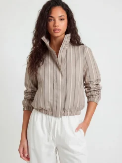 Veste À Col Cheminée Rayée Avec Taille Élastiquée