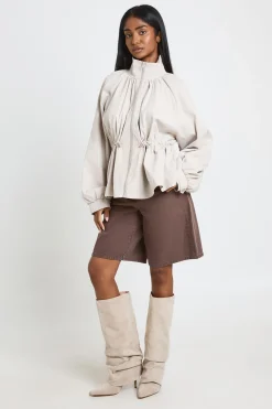 boohoo Veste Col Cheminée Taille Cintrée<Femme Vestes & Manteaux|Tons Neutres