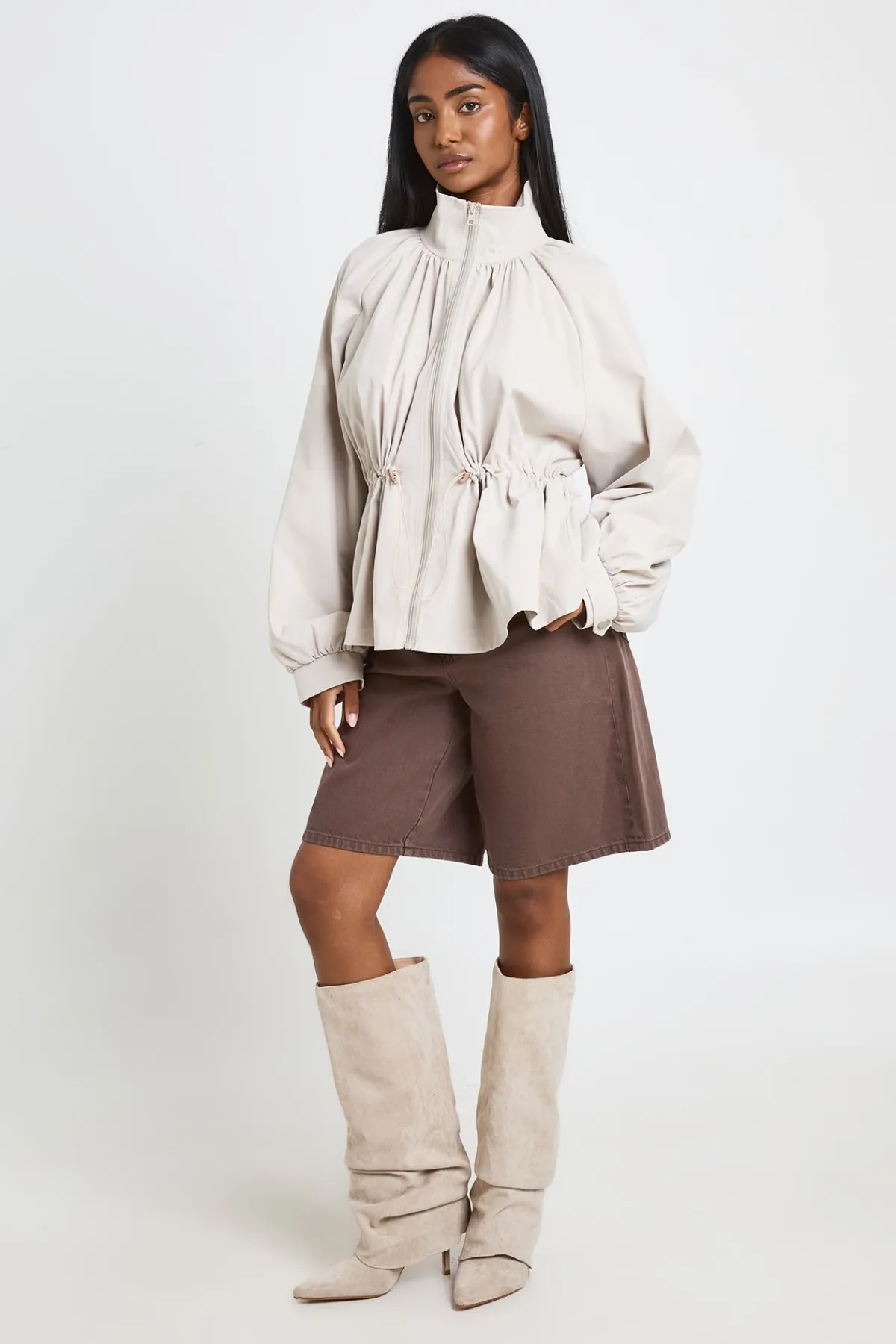 boohoo Veste Col Cheminée Taille Cintrée<Femme Vestes & Manteaux|Tons Neutres