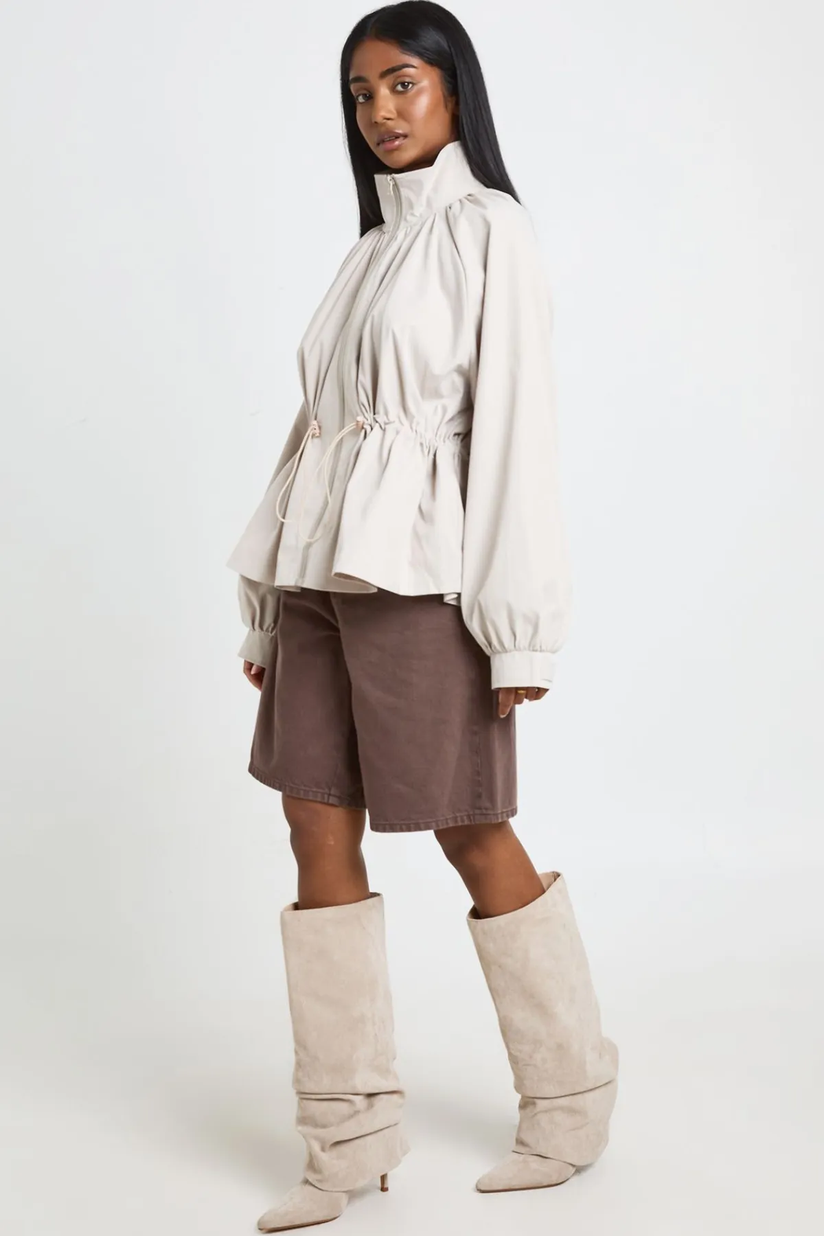 boohoo Veste Col Cheminée Taille Cintrée<Femme Vestes & Manteaux|Tons Neutres