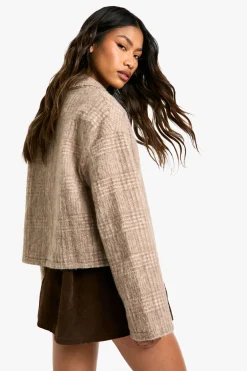 Veste à col effet laine à carreaux