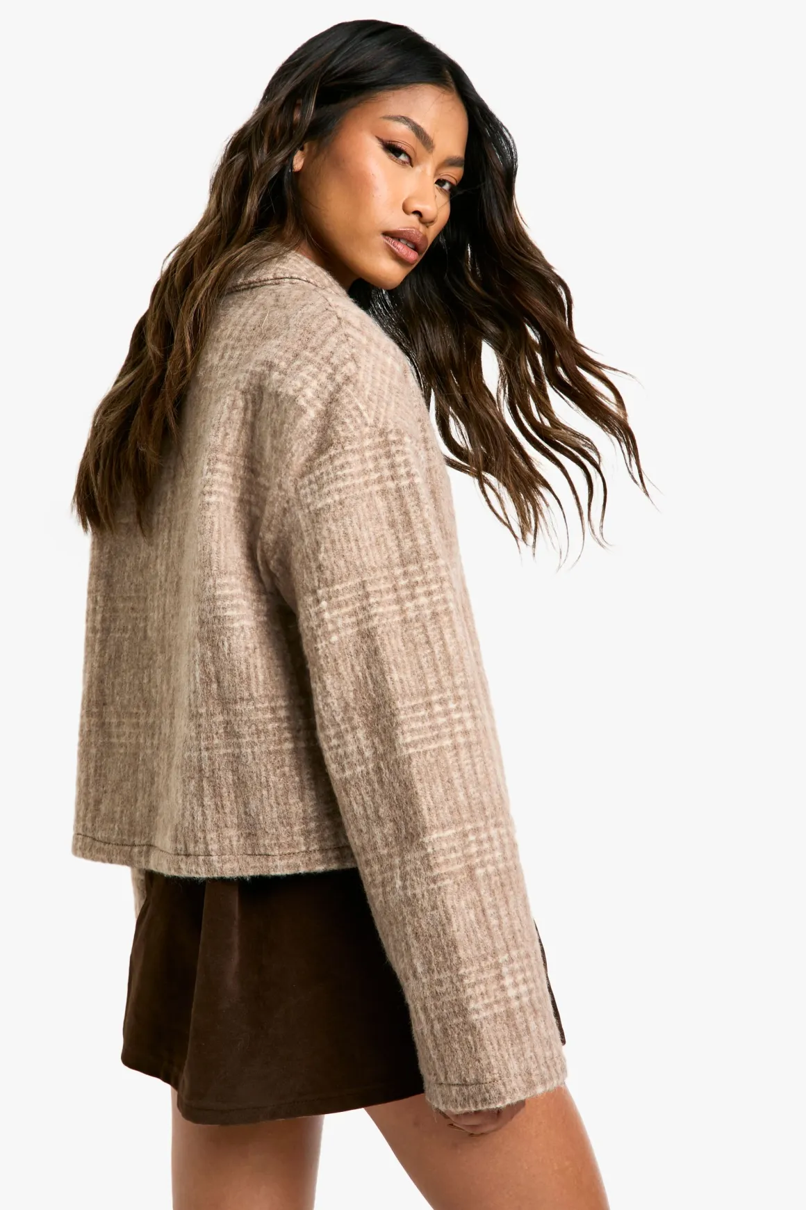 Veste à col effet laine à carreaux