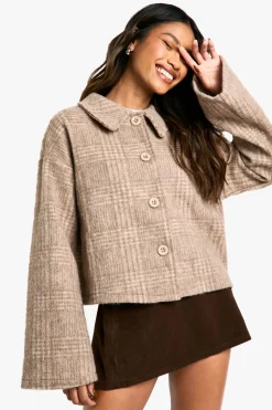 Veste à col effet laine à carreaux