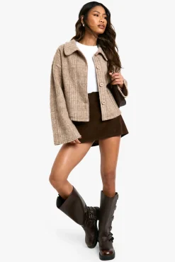 Veste à col effet laine à carreaux