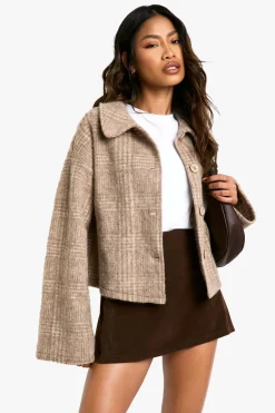 Veste à col effet laine à carreaux