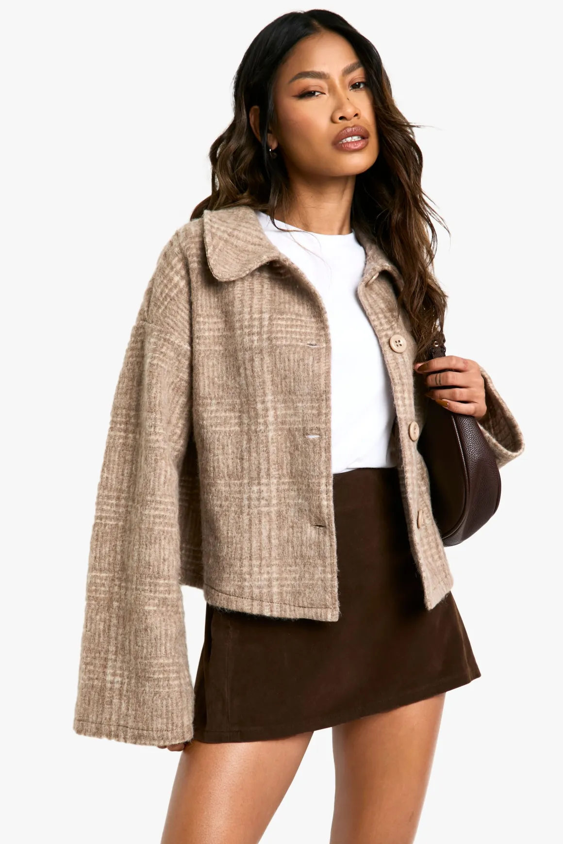 Veste à col effet laine à carreaux