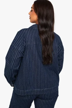 Veste à col en denim à rayures Plus