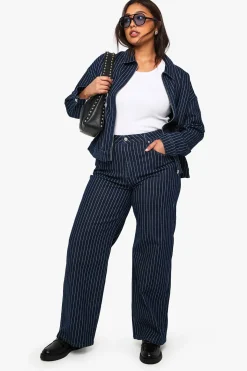 Veste à col en denim à rayures Plus