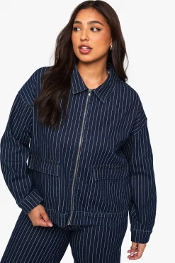 Veste à col en denim à rayures Plus