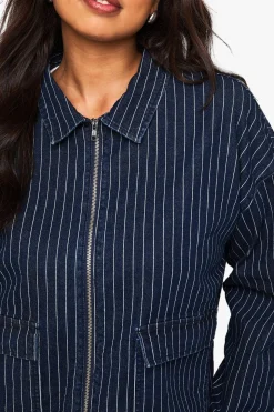 Veste à col en denim à rayures Plus