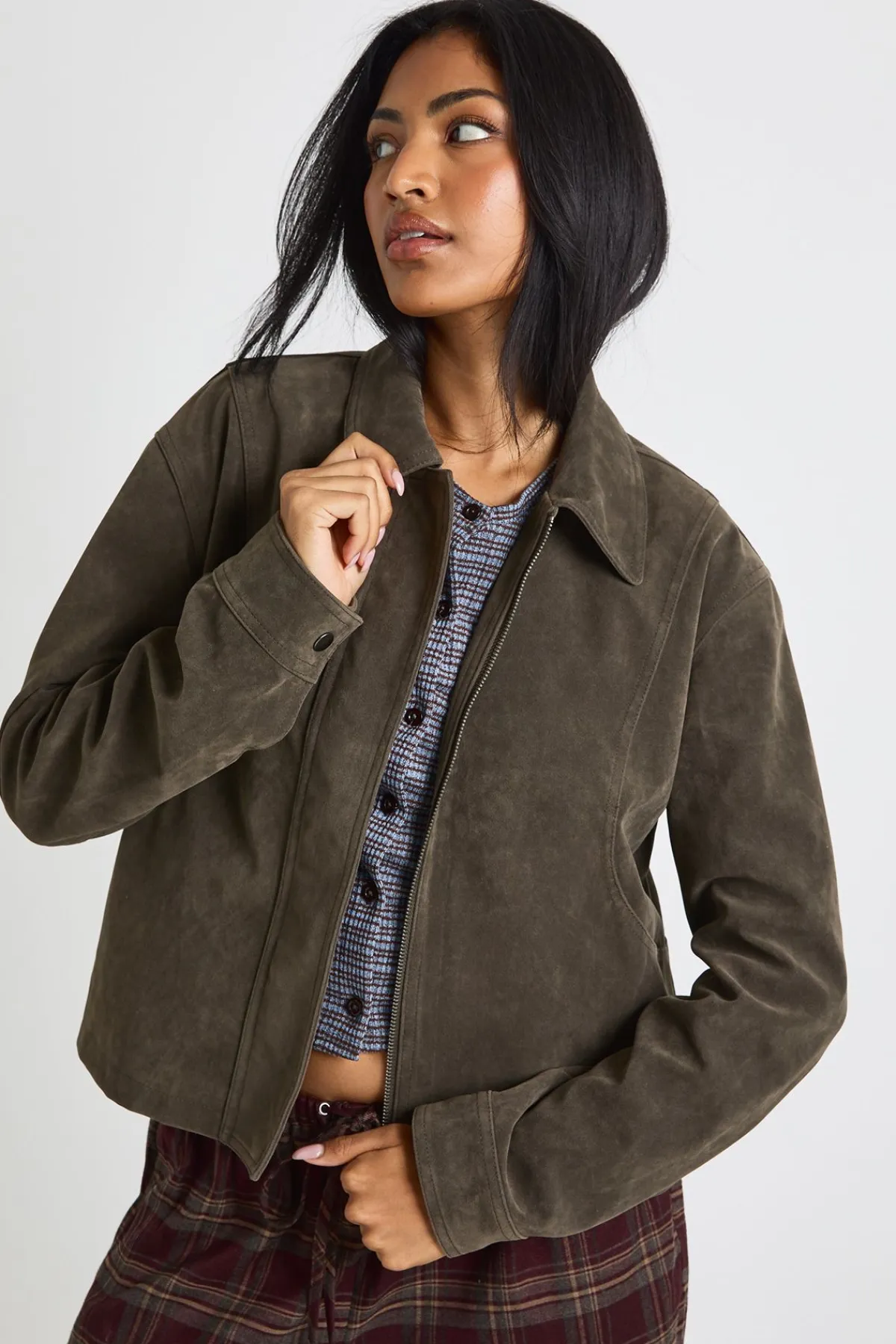 boohoo Veste à col en suède synthétique<Femme Manteaux Et Vestes D’Automne|Vestes & Manteaux