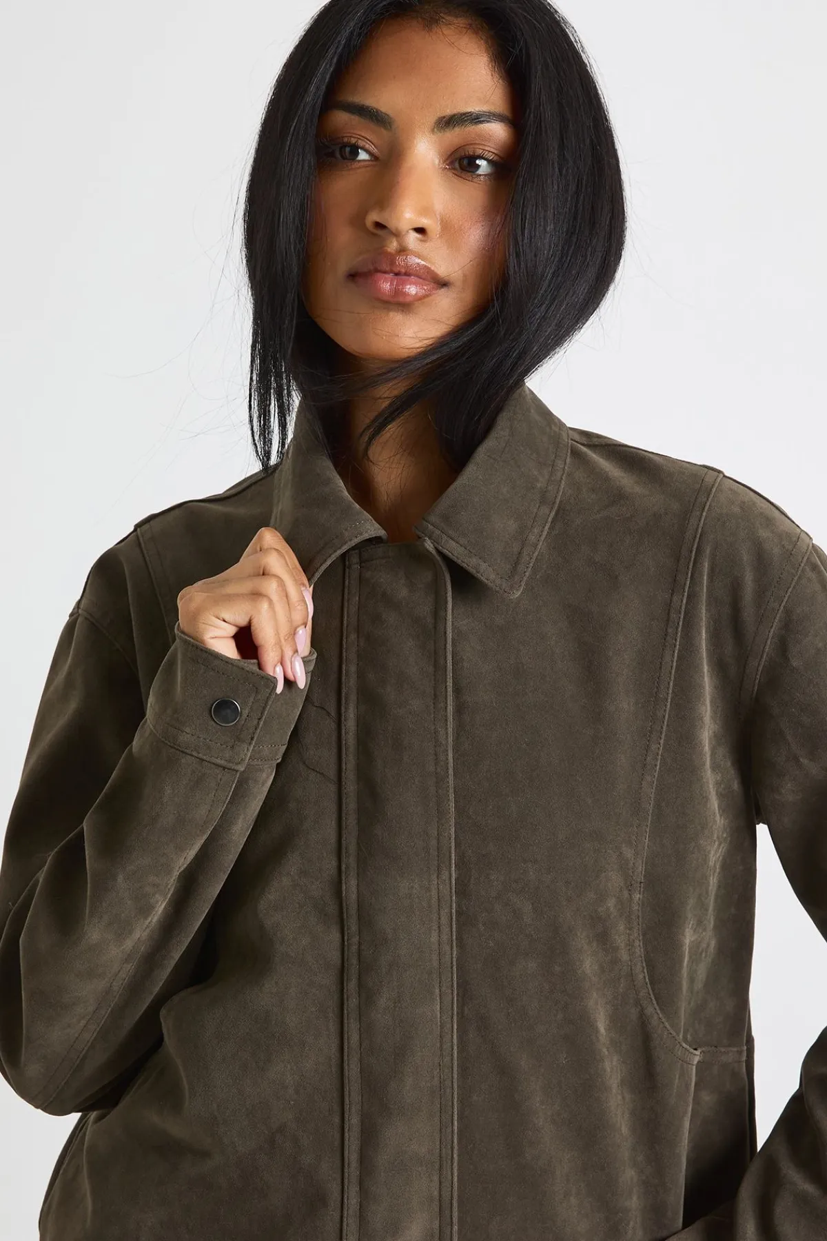 boohoo Veste à col en suède synthétique<Femme Manteaux Et Vestes D’Automne|Vestes & Manteaux