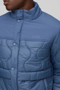 boohooMAN Veste à col entonnoir, coupe régulière, à panneaux matelassés façon oignon<Homme Manteaux Et Vestes