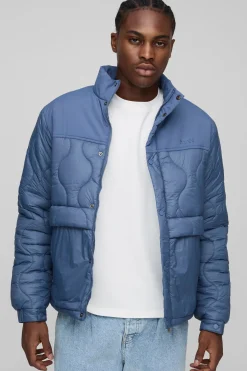 boohooMAN Veste à col entonnoir, coupe régulière, à panneaux matelassés façon oignon<Homme Manteaux Et Vestes