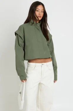 Veste Col Montant Avec Détail D'épaules Structuré Pour Grandes Tailles