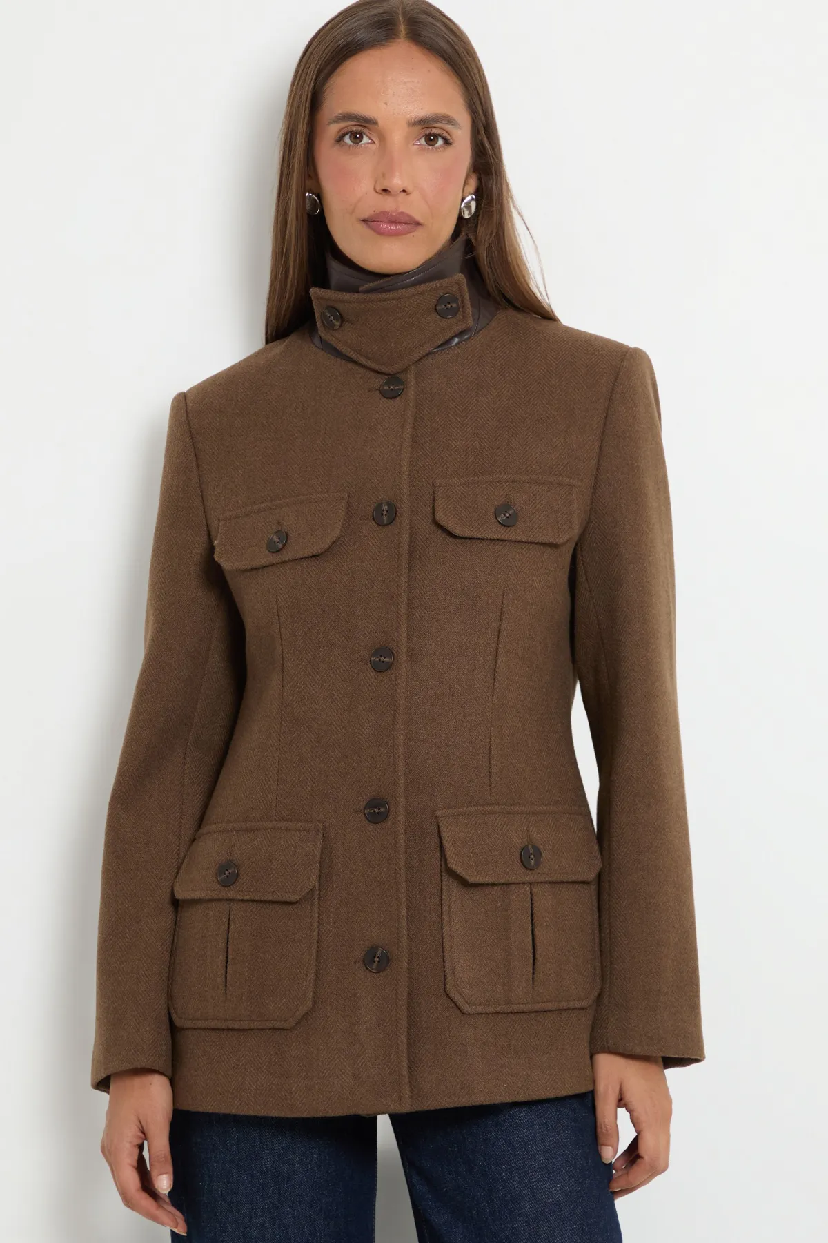 Wallis Veste À Col Montant Avec Détail De Poches<Femme Looks Chocolat|Vestes & Manteaux
