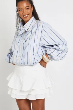 boohoo Veste À Col Montant Rayée Avec Taille Élastiquée<Femme Tops