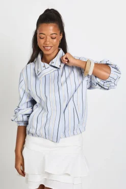 boohoo Veste À Col Montant Rayée Avec Taille Élastiquée<Femme Tops