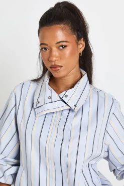 boohoo Veste À Col Montant Rayée Avec Taille Élastiquée<Femme Tops