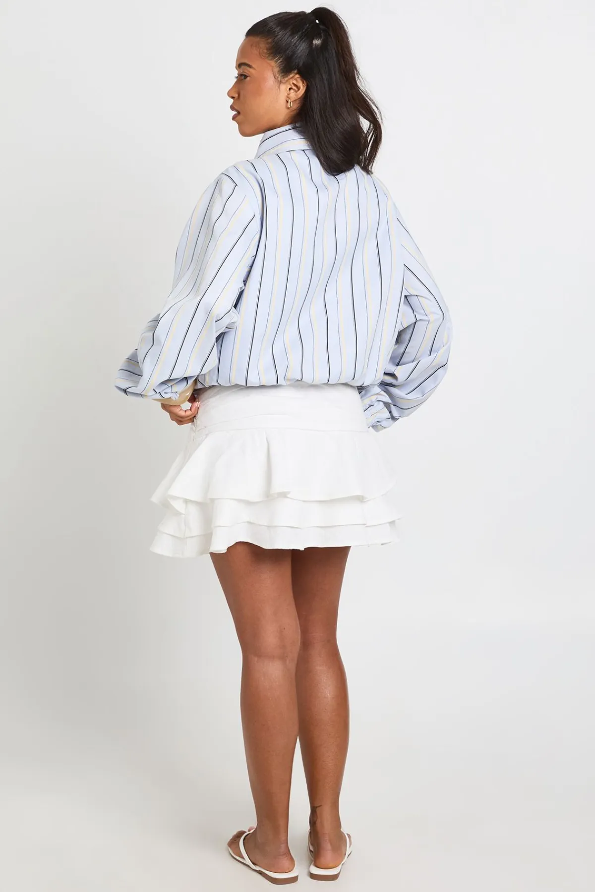 boohoo Veste À Col Montant Rayée Avec Taille Élastiquée<Femme Tops