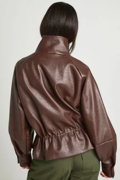 Veste Col Montant Taille Cintrée En Synthétiquecuir Grainé