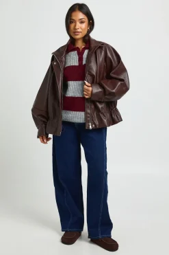 boohoo Veste Col Montant Taille Cintrée Synthétique Grainé Petite<Femme Vestes & Manteaux|Vestes En Similicuir