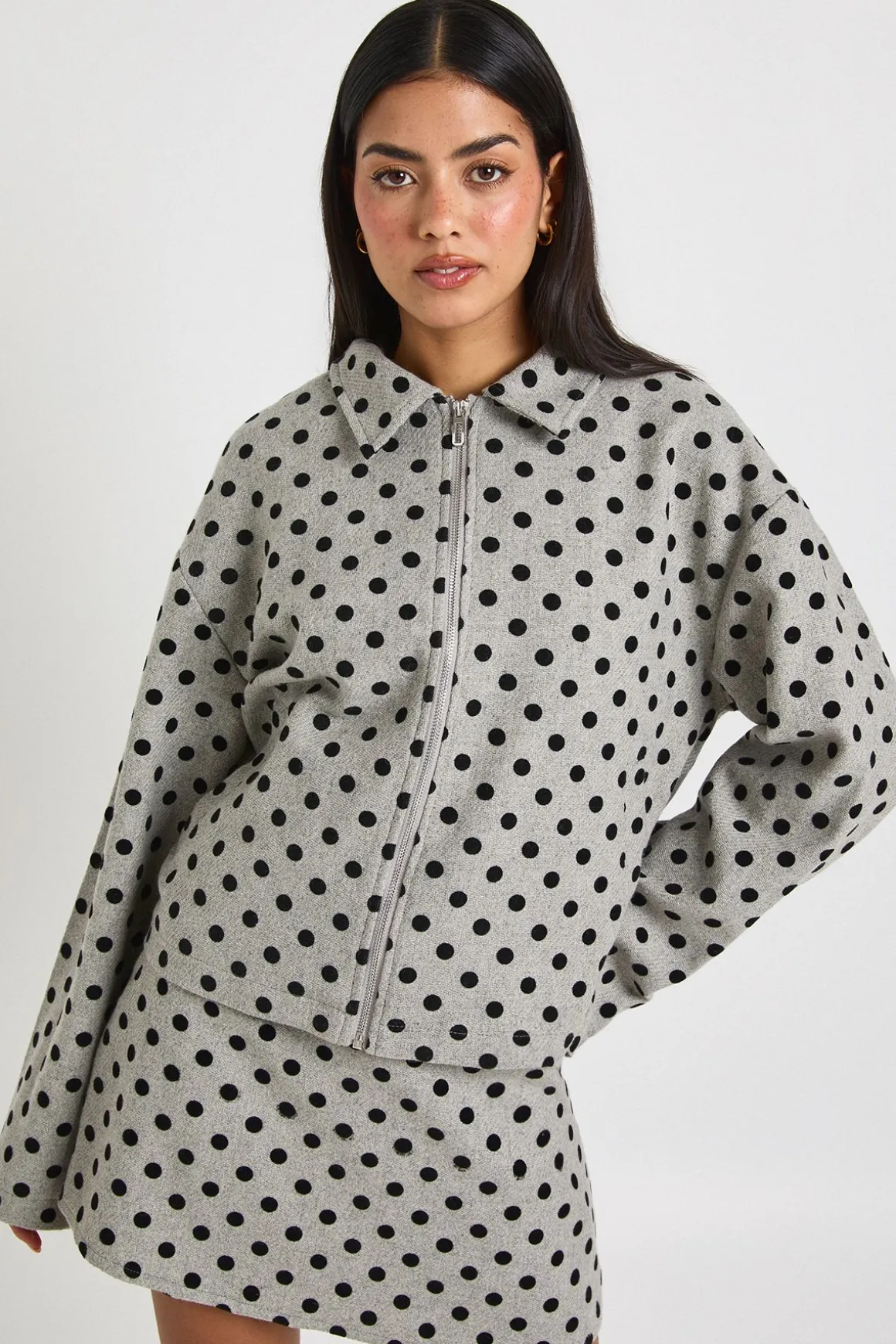 Veste À Col À Pois Effet Laine