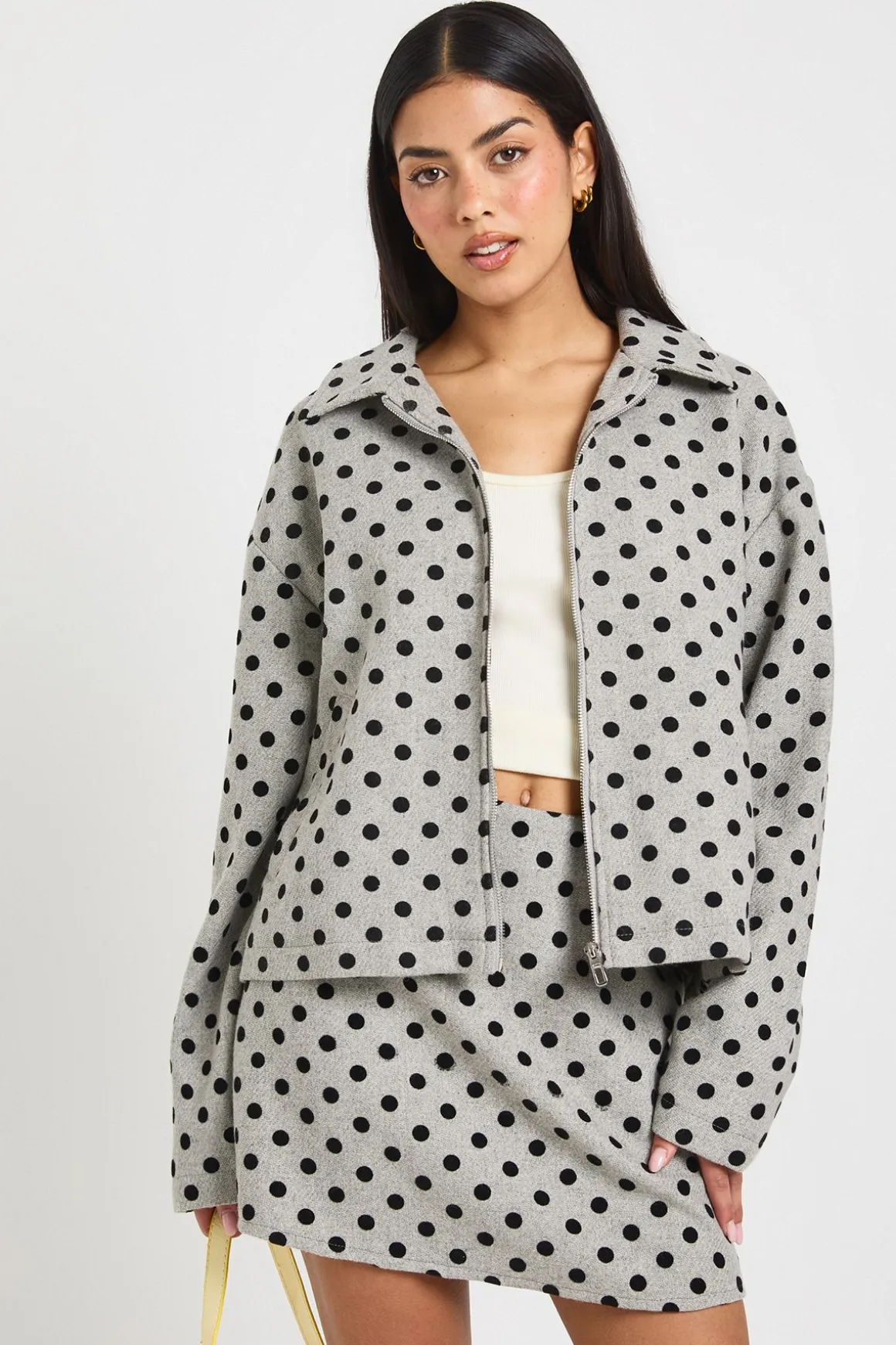 Veste À Col À Pois Effet Laine