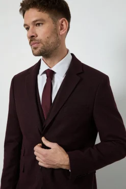 Veste Coupe Ajustée Aspect Tweed Bordeaux