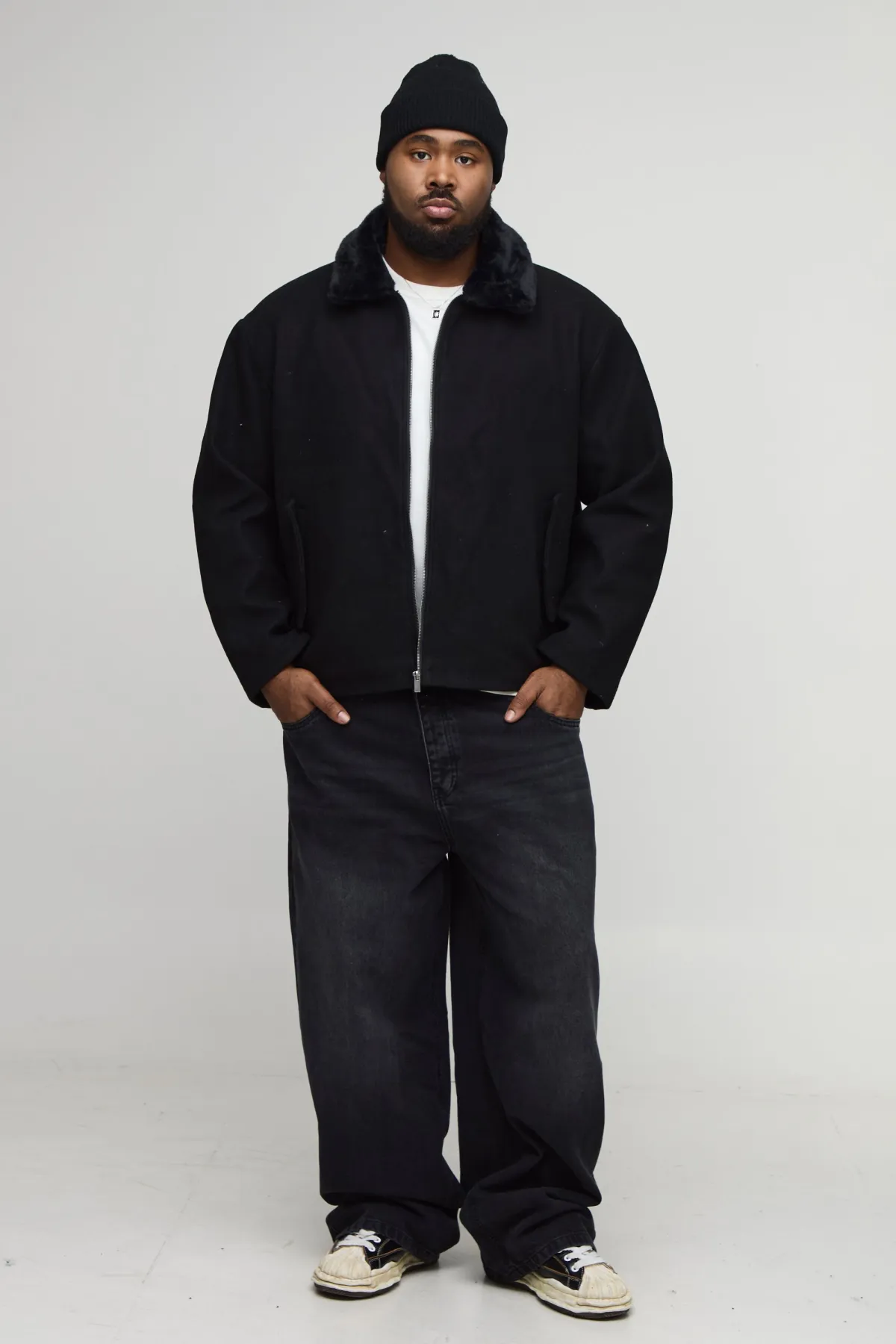boohooMAN Veste à coupe ample boxy, col en synthétique, look laine<Homme Vestes & Manteaux Grande Taille|Tout Afficher