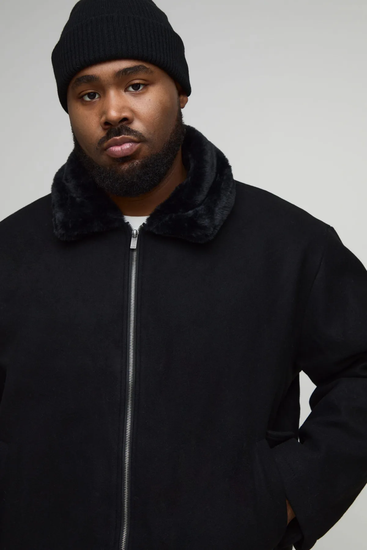 boohooMAN Veste à coupe ample boxy, col en synthétique, look laine<Homme Vestes & Manteaux Grande Taille|Tout Afficher
