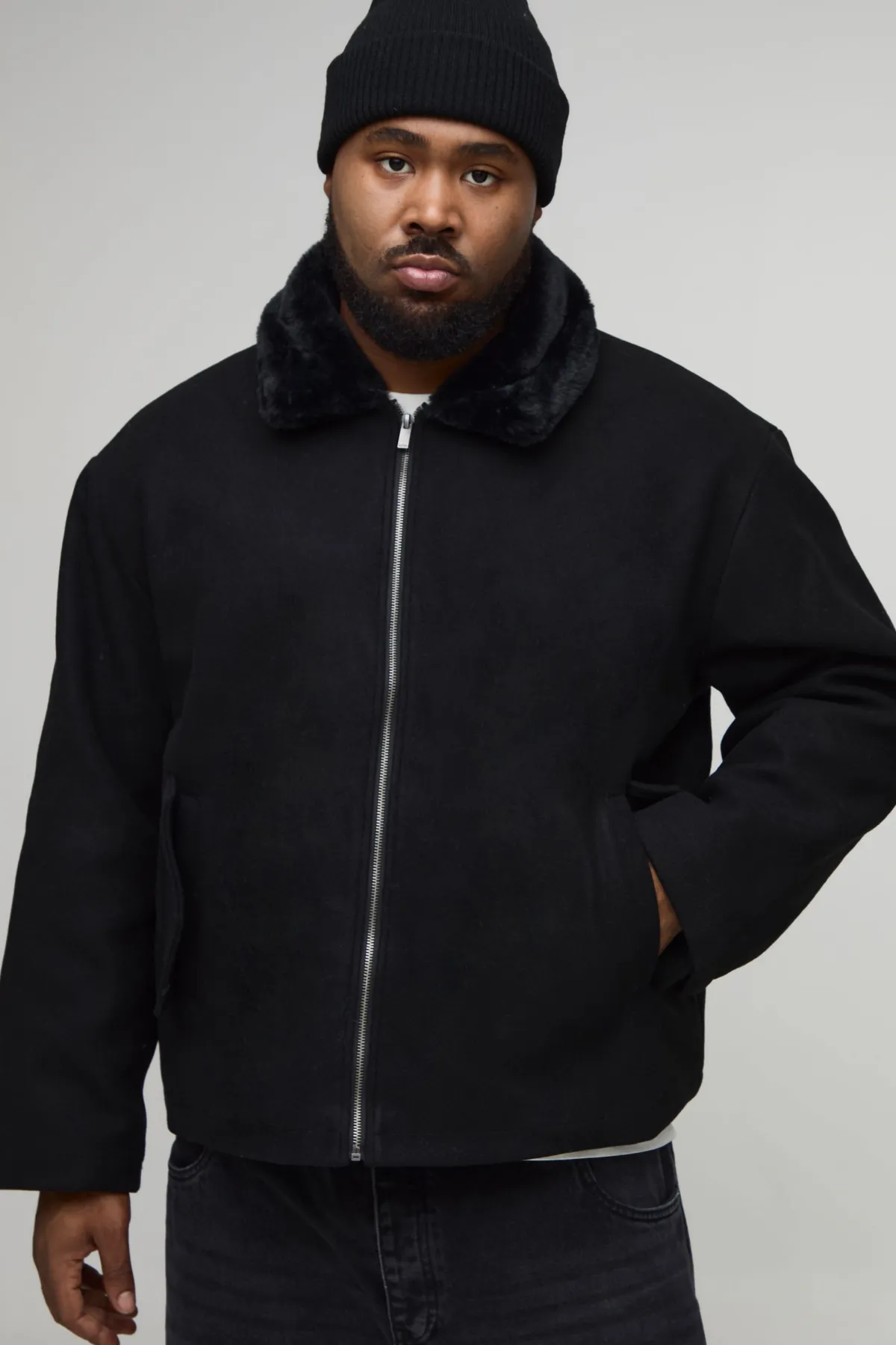 boohooMAN Veste à coupe ample boxy, col en synthétique, look laine<Homme Vestes & Manteaux Grande Taille|Tout Afficher