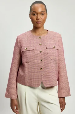 Veste Courte Ajustée À Carreaux Grande Taille