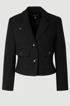 Veste Courte Ajustée en Tweed Texturé